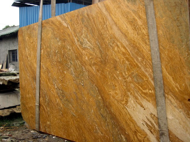 China veined copper yellow marble slab