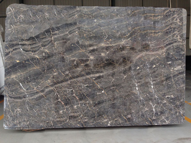 China golden veined black and gold marble slab