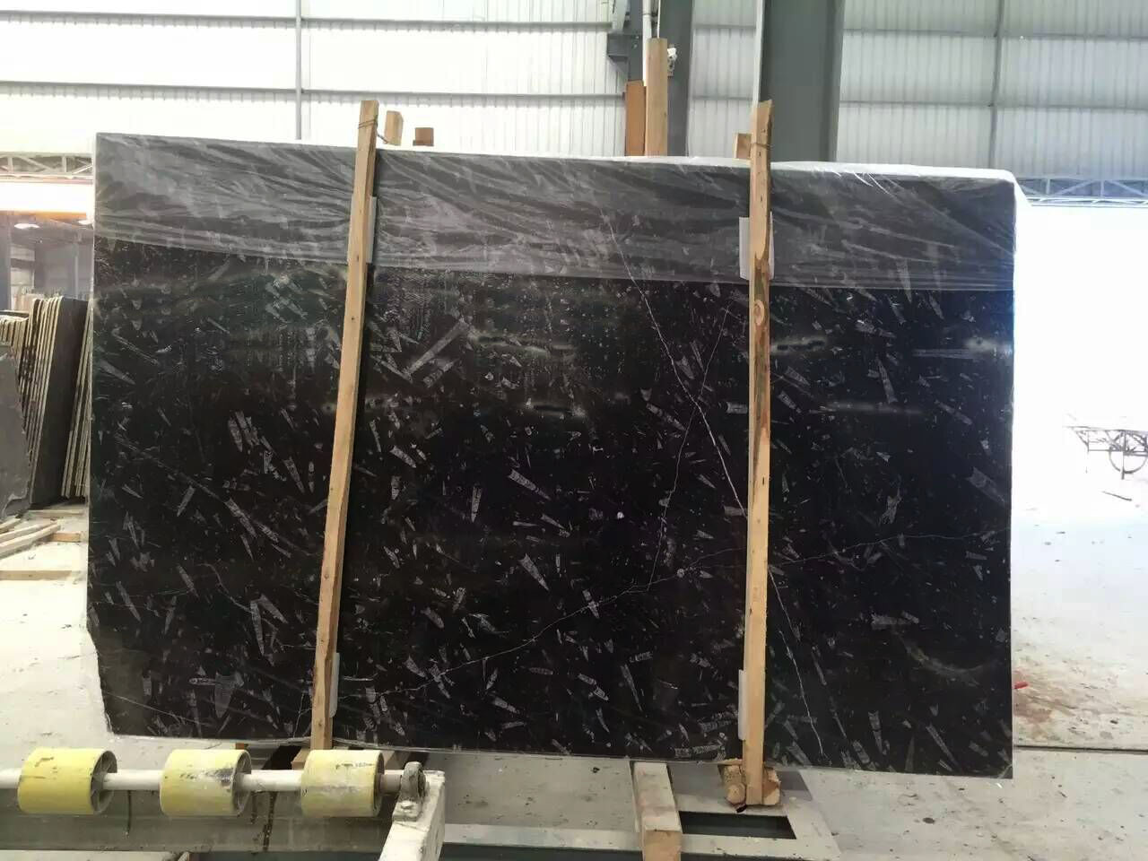 China white veined black marble slab 