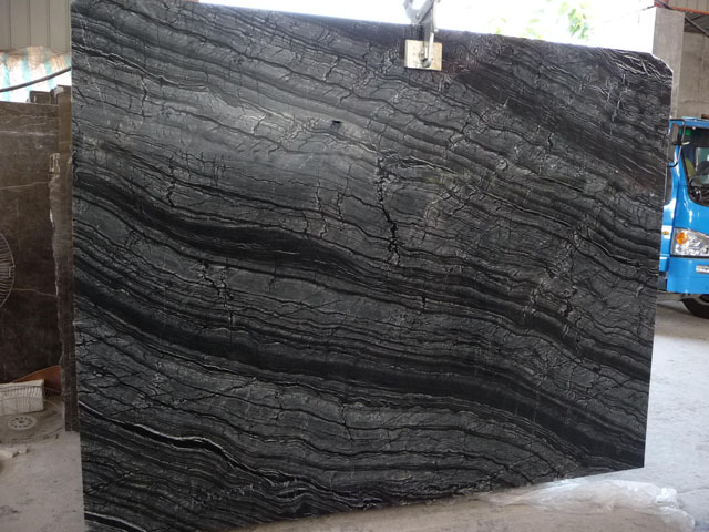 China ancient wood grain black marble slab