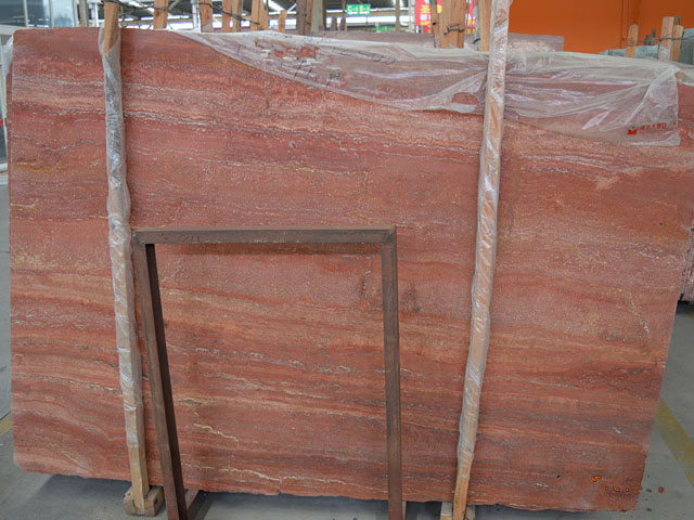 Iran wood veined red travertine slab