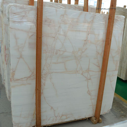 Turkish red disorderly lines veins white marble slab