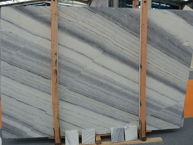 Ruled grey vein glacier white marble slab