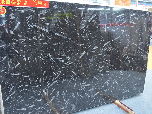 China white bamboo vein black marble slab