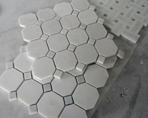 China snow white Octagon and square mixed marble mosaic tile