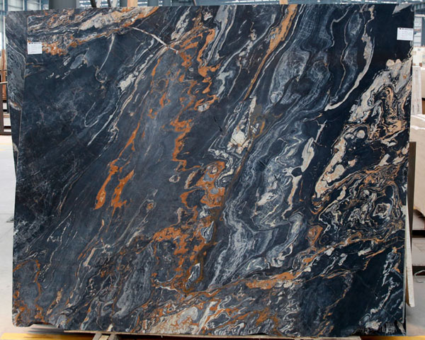 Imported Picasso gold wavy grain black marble