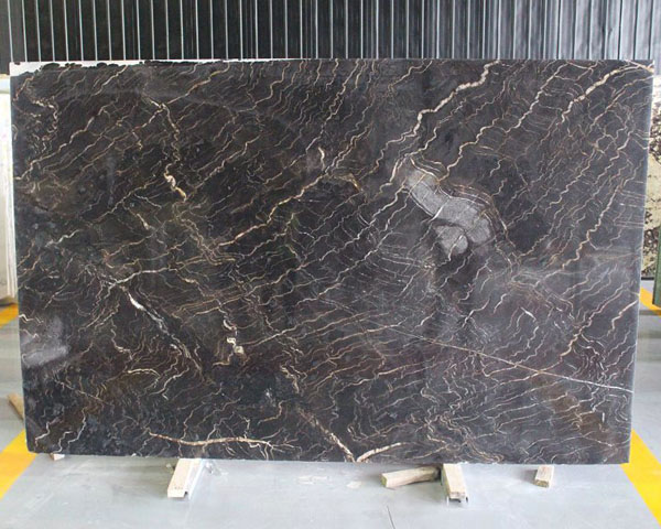Gold line vein and black marble slab