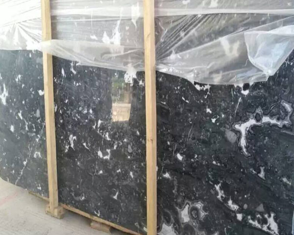 Imported black ice dapple marble slab