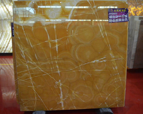 China yellow onyx slab with white veins