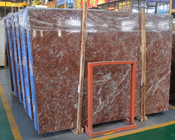 Athens red marble slab with white veins