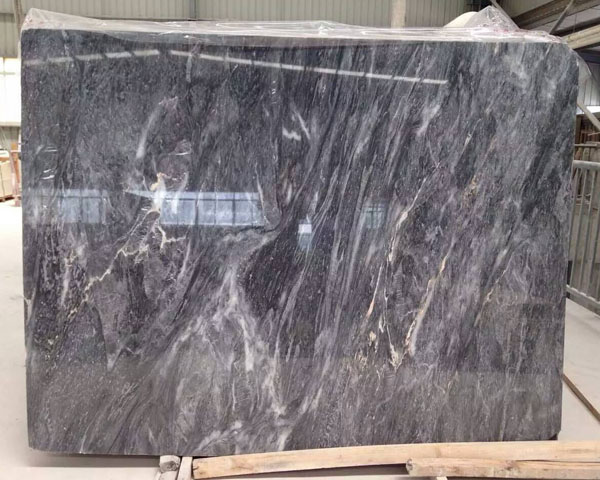 Polished dark grey marble slab from Greece