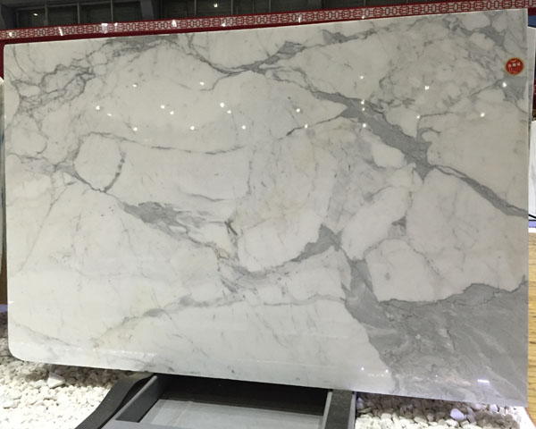 Polished bianco statuario venato white marble slab with grey veins