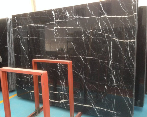 Black marquina nero marble slab with white veins