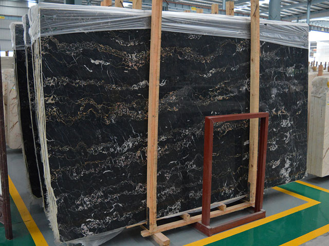 Imported gold vein black portopo marble slab Italy