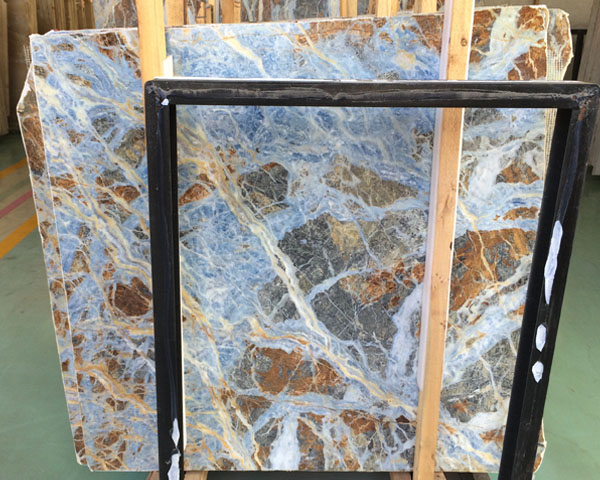 Chinese gold blue jeans marble slab for sale