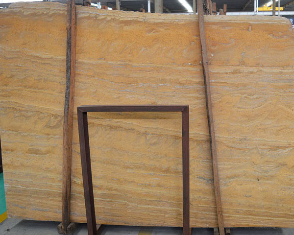 Golden wood grain yellow travertine slab