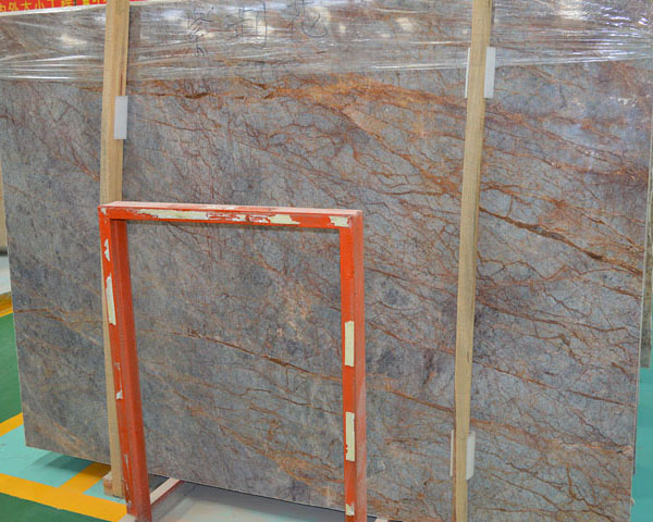 Golden line purple emperador marble slab from China