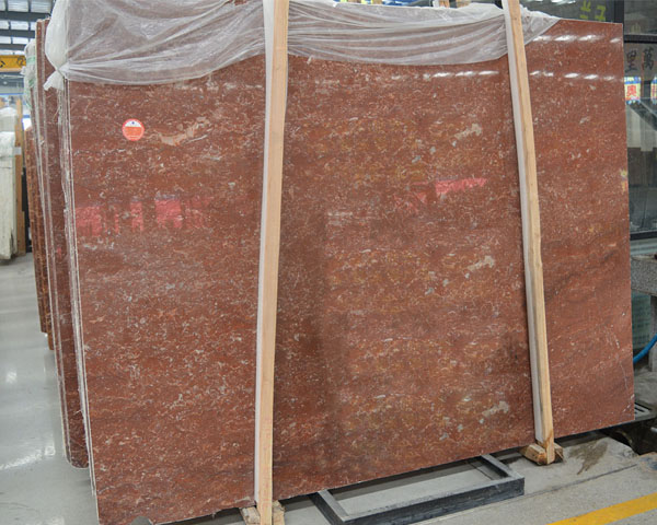 Polished dark color rose red marble slab from China