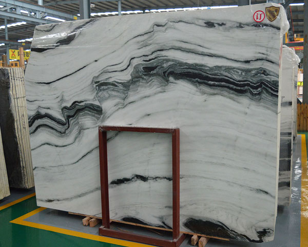 Black serpentine grain panda white marble slab