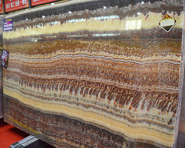 Polished muti-color brown wood vein onyx marble slab