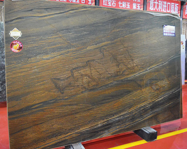 Natural black wood vein golden brown marble slab