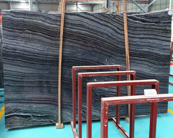 Polished Ancient wood grain black marble slab