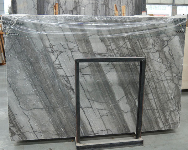 Natural straight wood vein hoar grey marble slab