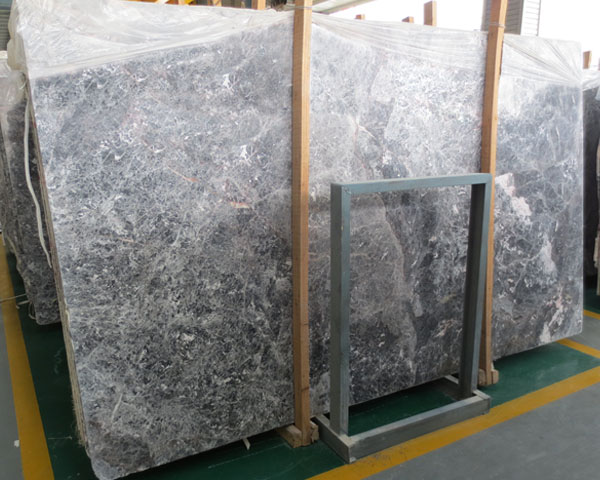 Natural light grey blue marble slab with white veins