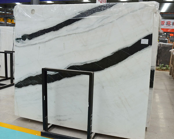Black vein panda white marble slab tiles supplier