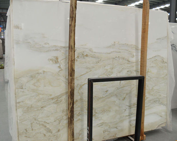 Green wavy grain white onyx marble slab for sale