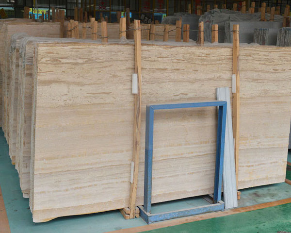 Natural yellow wood grain travertine slab from China