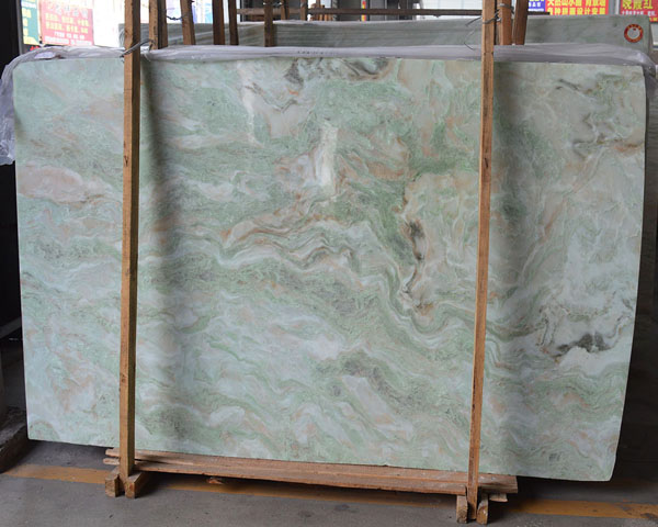 Natural rainbow colorful green travertine marble slab