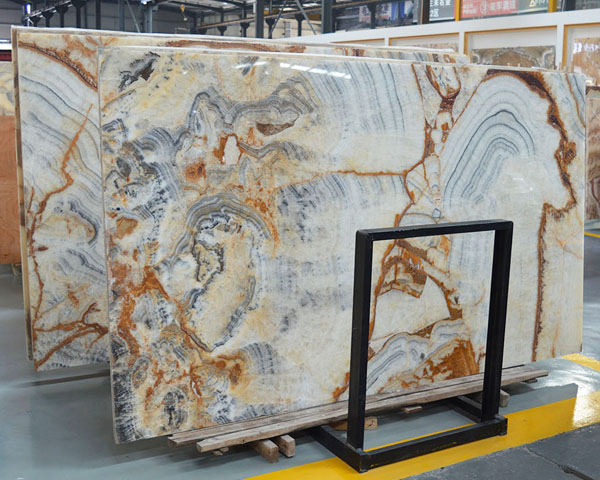 Luxury gold vein Chinese painting white marble slab