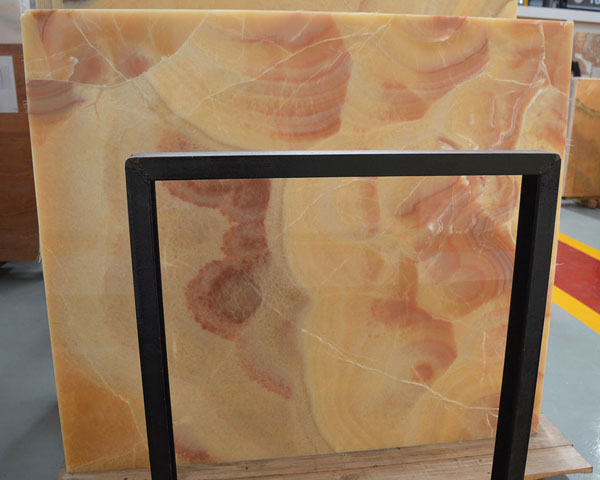 China orange brown onyx marble slab supplier