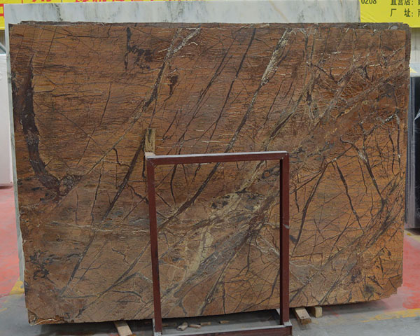 Natural rainforest golden brown marble slab for sale