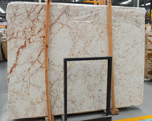 Hot sale red veins ivory white marble slab from China