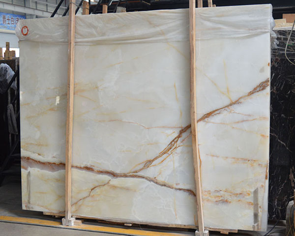 Chinese gold lined veins white onyx marble slab