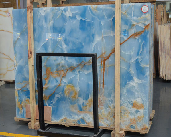 Natural gold vein lake blue onyx marble slab for sale