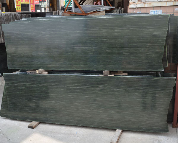 Polished natural green wood vein marble slab