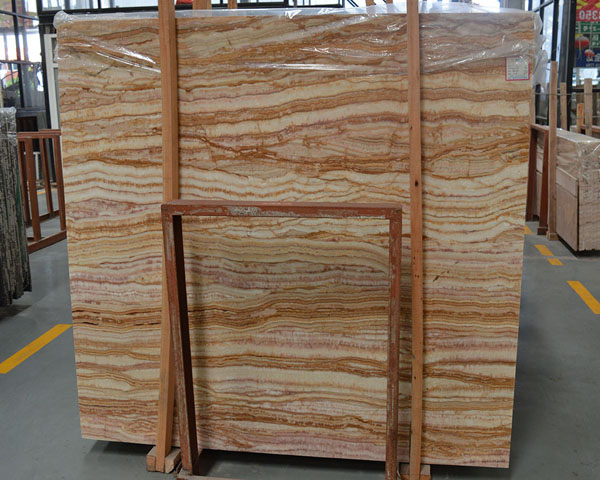 Natural gold brown wood grain onyx marble slab