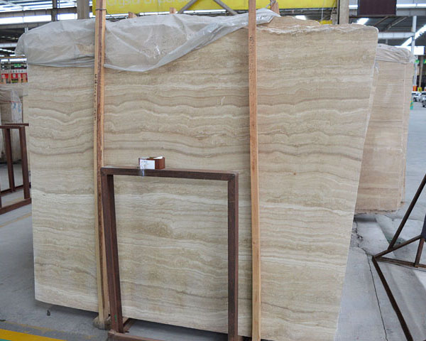Natural beige wood grain travertine marble slab