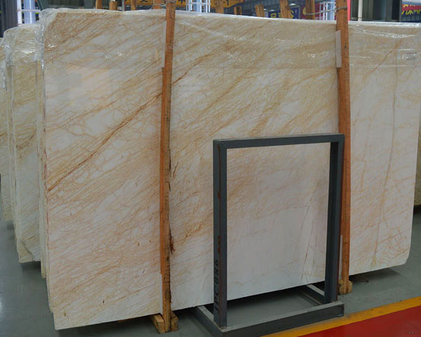Natural golden spider veins beige marble slab for sale